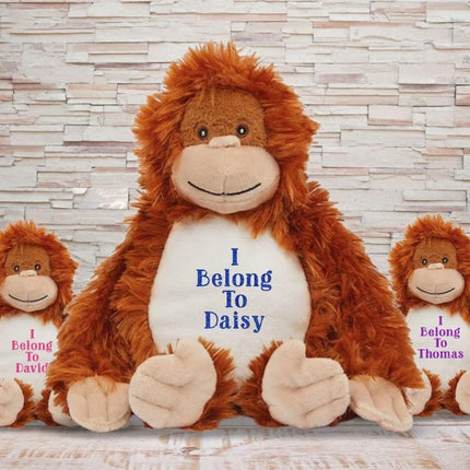 Personalised Orangutan Plush Toy – Custom I Belong to Printed Moneky Teddy for Kids