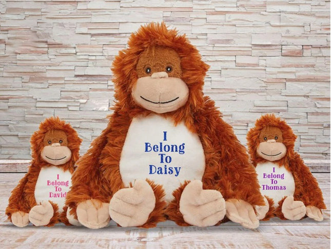Personalised Orangutan Plush Toy – Custom I Belong to Printed Moneky Teddy for Kids