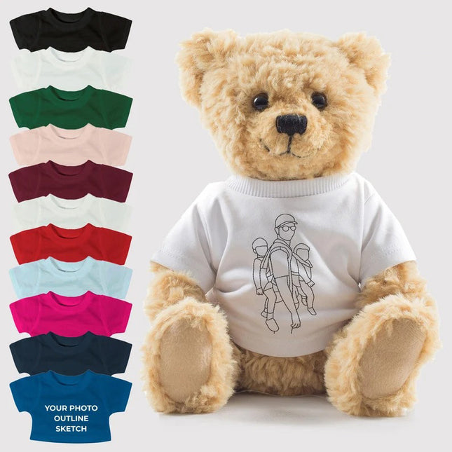 Custom Photo Portrait Teddy Bears Shirt – Embroidered Outline Sketch on Teddy Top