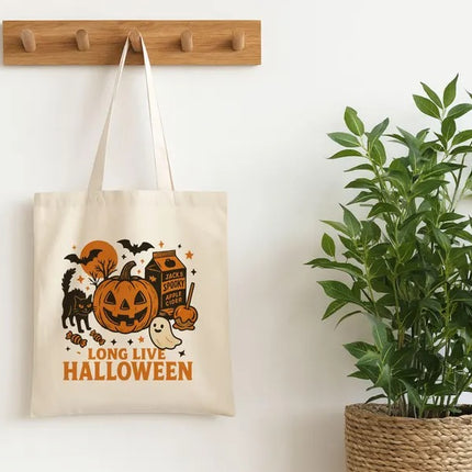 Long Live Halloween Tote Bag, Spooky Pumpkin Ghost Printed Bag, Fall Halloween Tote