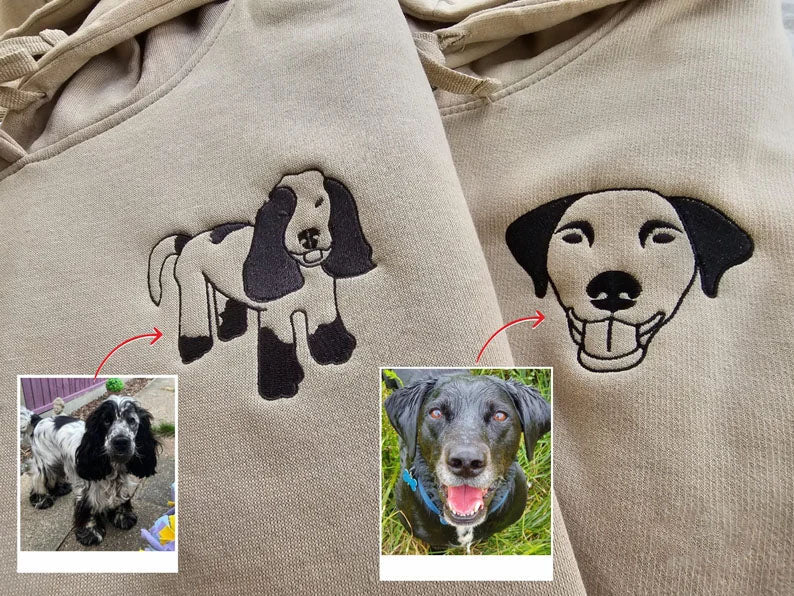 Custom Photo Hoodie, Embroidered Dog Outline Sketch on Jumper, Personalised Pet Portrait From Picture Sweatshirt, Dog Mom Hoody, Couple Gift