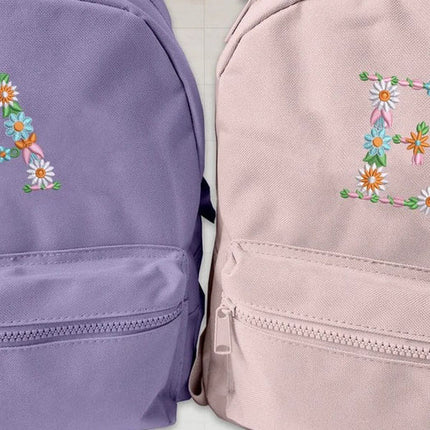 Custom Embroidered Initials Floral Backpacks, Personalised Flower Letters Mini Backpacks, Toddlers Backpack, Girls Bag, Back to School Gifts