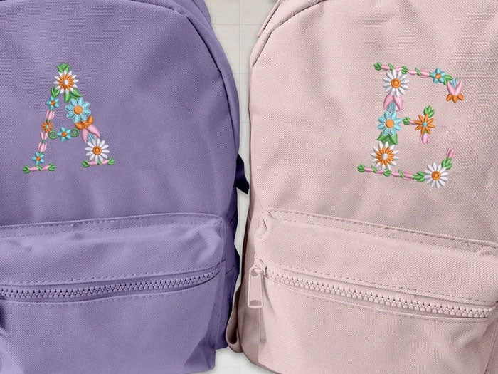 Custom Embroidered Initials Floral Backpacks, Personalised Flower Letters Mini Backpacks, Toddlers Backpack, Girls Bag, Back to School Gifts