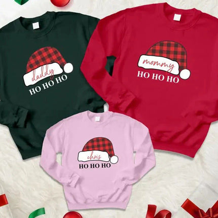 Christmas Santa Hat Sweatshirt, Custom Name Ho Ho Ho Xmas Jumper, Christmas Family Matching Sweatshirt, Personalised Xmas Eve Clothing