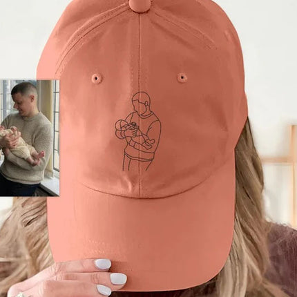 Personalised Sketch from Photo Dad Hats, Embroidered Family Matching Caps, Unisex Comfy Colors Caps, Portrait Dad Hats, Father's Day Gifts