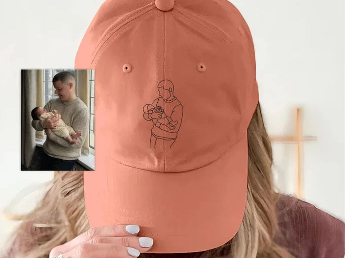 Personalised Sketch from Photo Dad Hats, Embroidered Family Matching Caps, Unisex Comfy Colors Caps, Portrait Dad Hats, Father's Day Gifts