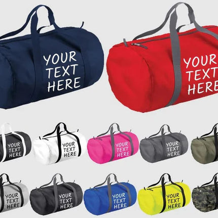Custom Gym Barrel Bag, Personalised Text Sport Bag, Men Gym Workout Packaway Barrel Bag, Family Picnic Party Storage Duffle Bag, Custom Gift