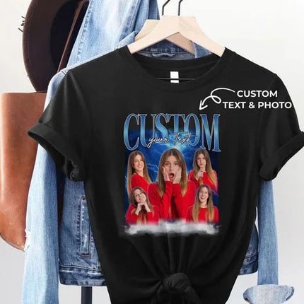 Custom Bootleg Rap Tee, Custom photo shirt, Personalised your own bootleg T-Shirt, Girlfriend Top, 90s Bootleg Vintage Custom Collage Design