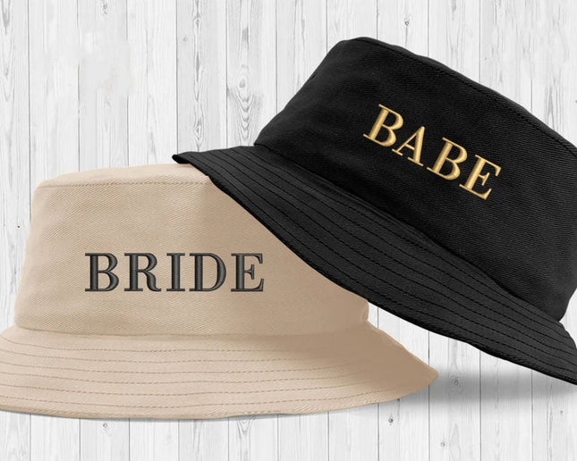 Custom Bride Bucket Hat, Embroidered Bride Beach Hat, Babe Wifey Bucket Hat, Bachelorette Bridal Shower Party Wedding Present Honeymoon Cap