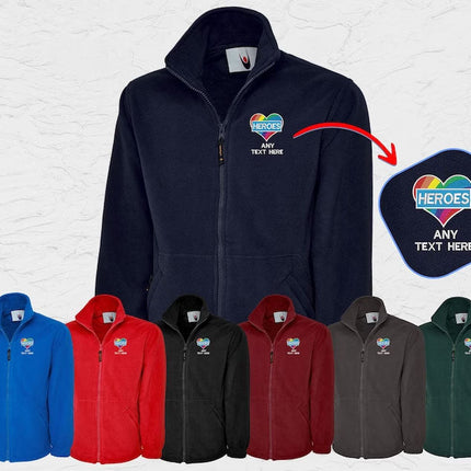 Customised Text Rainbow Heart Fleece Jacket, Personalised Name Embroidered Unisex Zip Jacket, Healthcare National Workers Nurse Doctor Gift