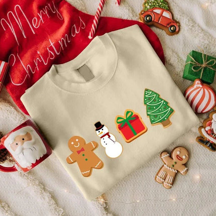 Christmas Gingerbread Cookies Sweatshirt, Xmas Family Matching Printed Sweater, Christmas Holidays Adults Kids Sizes Jumpers, Xmas Eve Gifts