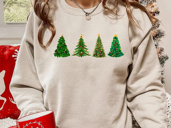 Christmas Trees Sweatshirt, Xmas Crewneck Printed Sweatshirt, Christmas Holidays Jumper, Xmas Pine Trees Sweater, Comfy Christmas Outfits