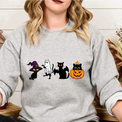 Ghost Cats Sweatshirt, Halloween Cat Pumpkin Sweatshirt, Gothic Halloween Black Cat Jumper, Cat Lovers Gift, Vintage Spooky Season Clothing