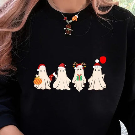 Christmas Ghost Crewneck Jumper, Cute Xmas Santa Ghosts Printed Sweatshirts, Funny Christmas Unisex Adults & Kids Sweater, Xmas Eve Presents