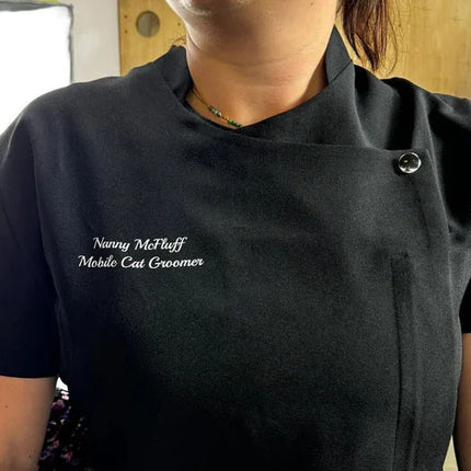Custom Women Beauty Tunic, Embroidered Initial On Sleeve Beauticians Uniform