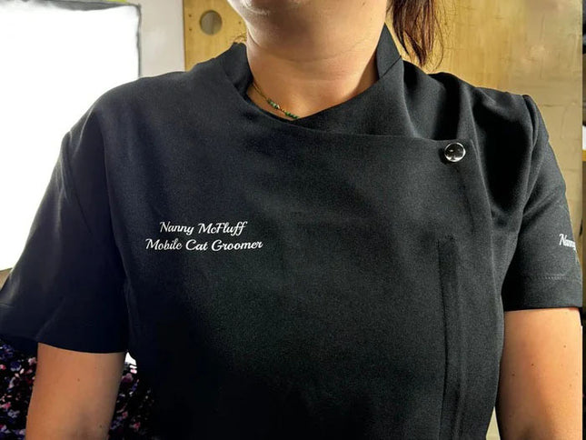 Custom Women Beauty Tunic, Embroidered Initial On Sleeve Beauticians Uniform