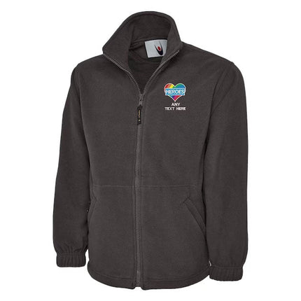 Customised Text Rainbow Heart Fleece Jacket, Personalised Name Embroidered Unisex Zip Jacket, Healthcare National Workers Nurse Doctor Gift