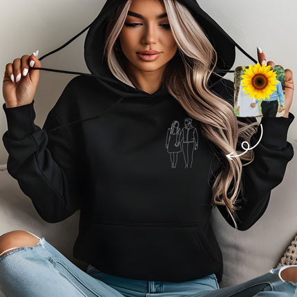 Custom Photo Hoodie, Embroidered Dog Outline Sketch on Jumper, Personalised Pet Portrait From Picture Sweatshirt, Dog Mom Hoody, Couple Gift