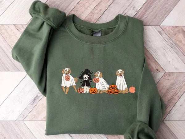 Golden Retriever Halloween Sweatshirt, Halloween Ghost Dogs Jumper, Halloween Dog Lover Sweaters, Gothic Dogs Sweatshirt, Gift for Halloween