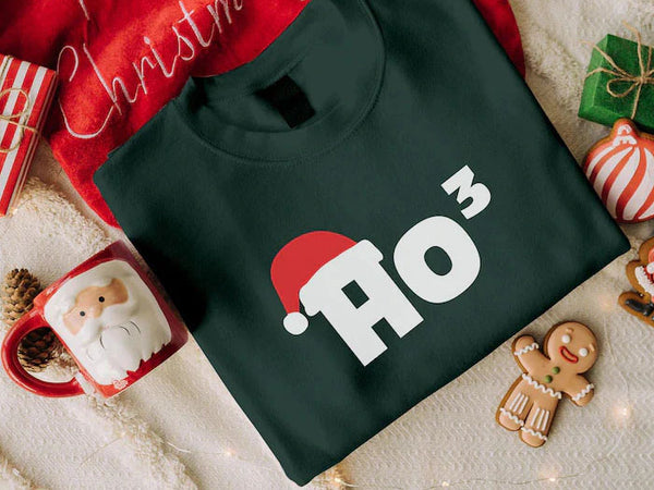 Christmas Santa Hat Printed Sweatshirt, Ho Ho Ho3 Crewneck Xmas Sweatshirt, Christmas Family Matching Jumper, Xmas Party Funny Ho3 Outfits