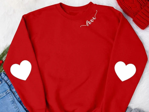 Valentines Elbow Heart Patch Sweatshirts, Teacher Valentine Heart Printed Crewnecks, Love Heart Sweatshirt, Valentine Tops, Valentine Gifts