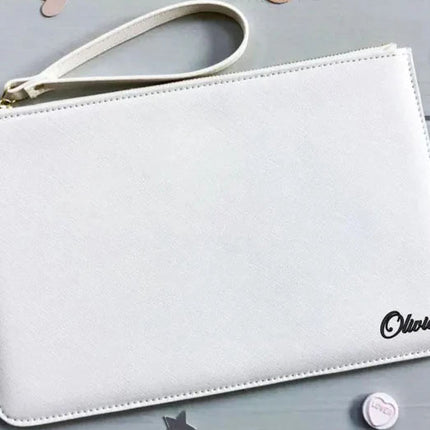 Custom Name/Initial Engraved Clutch Bag, Personalised Leather Accessory Wristlet Bag, Makeup Organiser Flat Bag for Womens, Bridesmaid Gifts