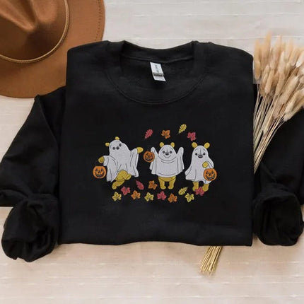 Retro Pooh Ghost Halloween Sweatshirt, Funny Pooh Ghost Embroidered Sweater, Vintage Fall Halloween Jumper, Spooky Season, Halloween Outfits