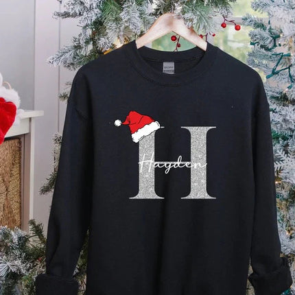 Personalised Christmas Sweatshirt, Custom Name & Initial Xmas Sweatshirt, Family Matching Crewneck Jumper, Adults and Kids Christmas Tops