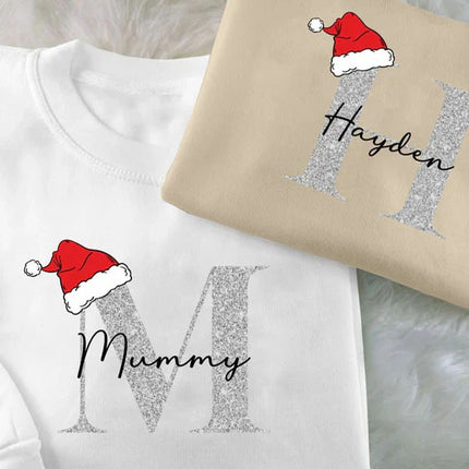 Personalised Christmas Sweatshirt, Custom Name & Initial Xmas Sweatshirt, Family Matching Crewneck Jumper, Adults and Kids Christmas Tops