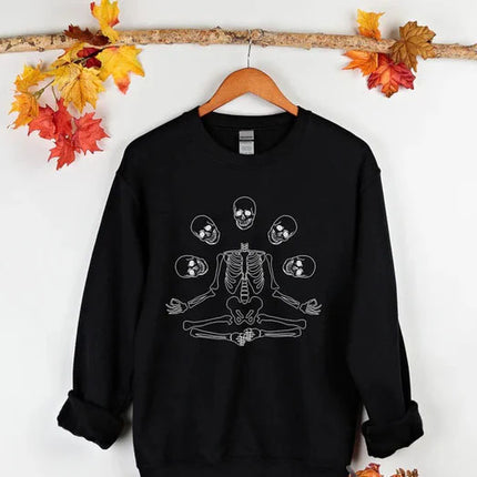 Halloween Skull Skeleton Sweatshirt, Goth Halloween Printed Sweatshirt