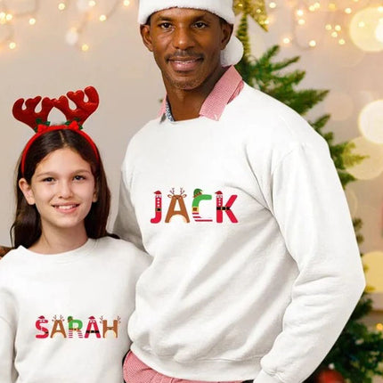 Family Christmas Sweaters With Name, Personalised Xmas Crewneck Sweatshirt, Unisex Comfort Colors Jumpers, Christmas Family Matching Outfits