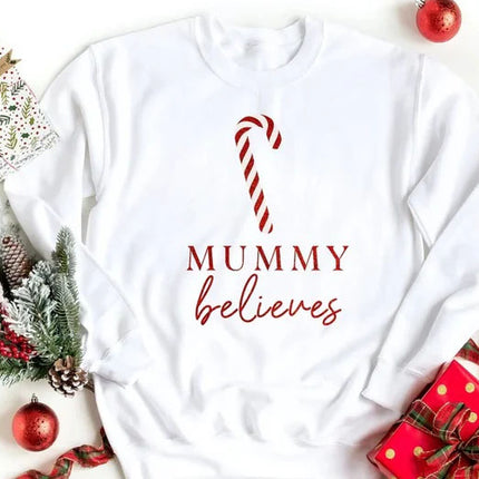 Custom Christmas Believe Sweatshirts, Personalised Name Xmas Candy Cane Printed Sweater, Merry Christmas Jumpers, Christmas Night Presents