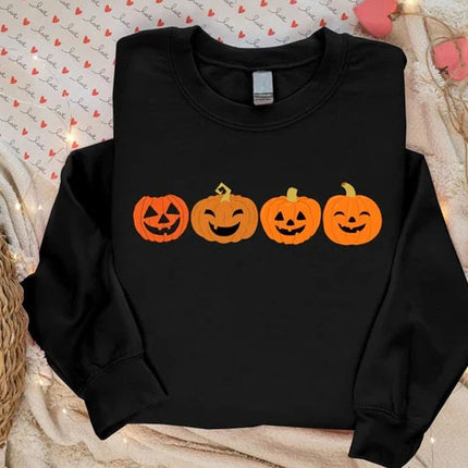 Funny Halloween Pumpkin Sweater, Fall Winking Pumpkin Printed Sweatshirt