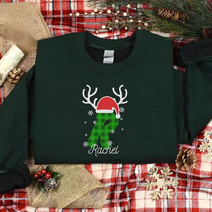 Custom Christmas Sweatshirt, Personalised Name & Initial Xmas Sweater, Buffalo Plaid Initial Printed Xmas Jumper, Best Christmas Party Gifts