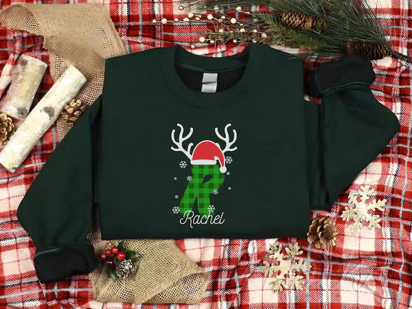 Custom Christmas Sweatshirt, Personalised Name & Initial Xmas Sweater, Buffalo Plaid Initial Printed Xmas Jumper, Best Christmas Party Gifts