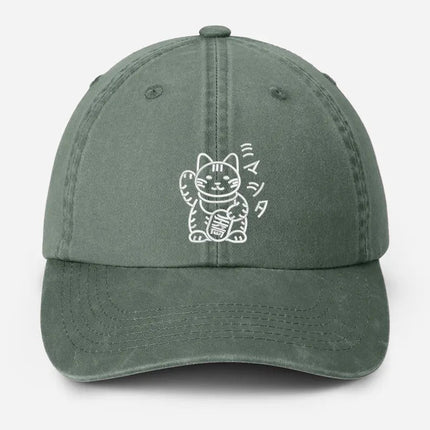 Retro Japanese Cat Baseball Hat, Aesthetic Cat Lover Anime Hat, Japanese Cat Embroidered Vintage Hat, Animal Lover Gifts, Fathers Day Gifts