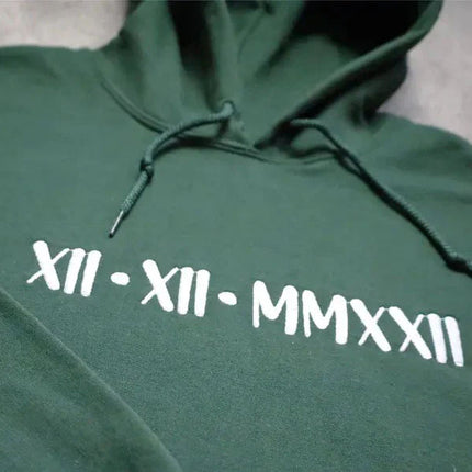 Custom Embroidered Roman Numeral Hoodie, Wedding Date Couple Matching Hoody