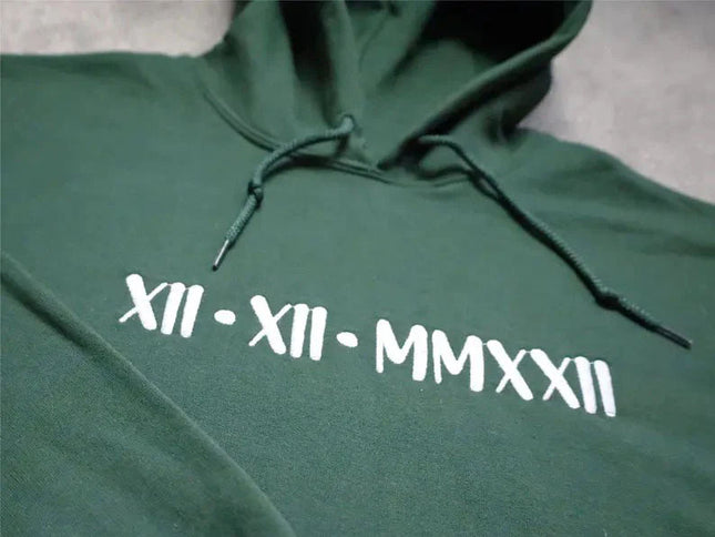 Custom Embroidered Roman Numeral Hoodie, Wedding Date Couple Matching Hoody