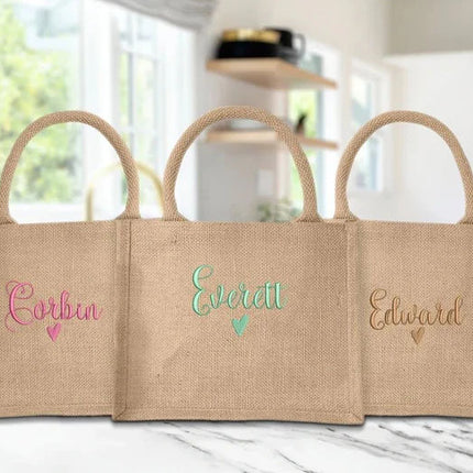 Personalised Bridesmaid Tote Bags, Custom Embroidered Name Totes, Minimalist Canvas Cotton Bags, Gifts for Bride, Hen Party Matching Boxes