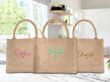 Personalised Bridesmaid Tote Bags, Custom Embroidered Name Totes, Minimalist Canvas Cotton Bags, Gifts for Bride, Hen Party Matching Boxes