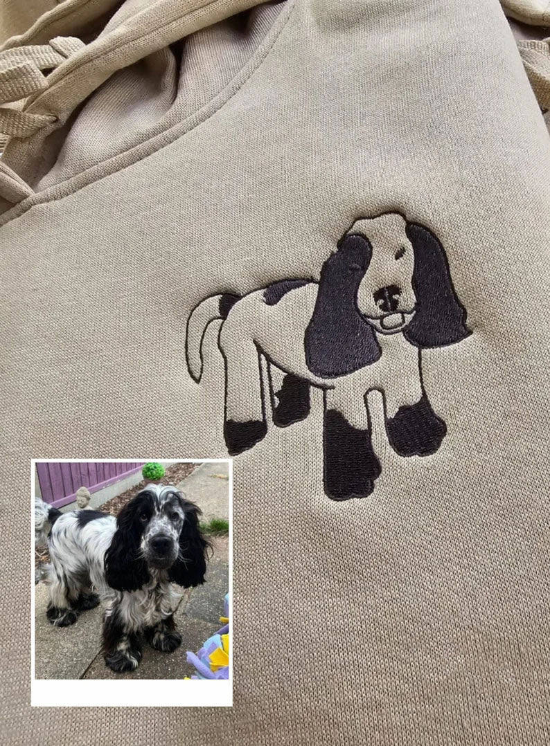 Custom Photo Hoodie, Embroidered Dog Outline Sketch on Jumper, Personalised Pet Portrait From Picture Sweatshirt, Dog Mom Hoody, Couple Gift