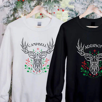 Custom Name Christmas Sweatshirt, Xmas Reindeer Printed Sweatshirt, Christmas Holidays Couple Matching Jumper, Xmas Eve Gifts for Husband