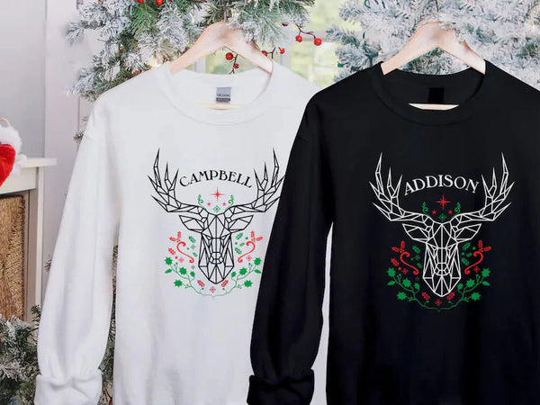 Custom Name Christmas Sweatshirt, Xmas Reindeer Printed Sweatshirt, Christmas Holidays Couple Matching Jumper, Xmas Eve Gifts for Husband