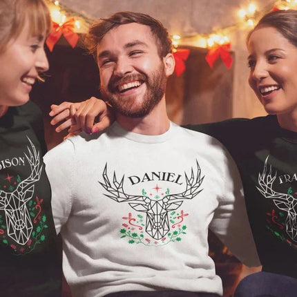 Custom Name Christmas Sweatshirt, Xmas Reindeer Printed Sweatshirt, Christmas Holidays Couple Matching Jumper, Xmas Eve Gifts for Husband