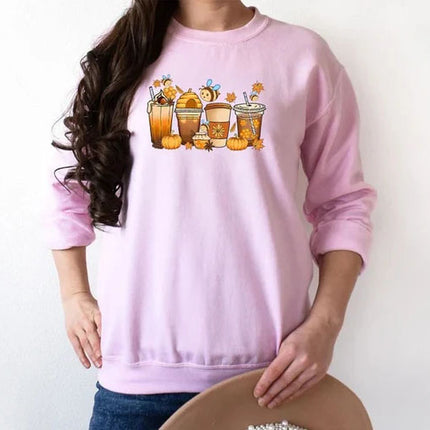 Autumn Jumper, Vintage Fall Sweater, Pumpkin Coffee Cups Autumn Crewneck Sweatshirt, Halloween Season Clothing, Unique Outfit