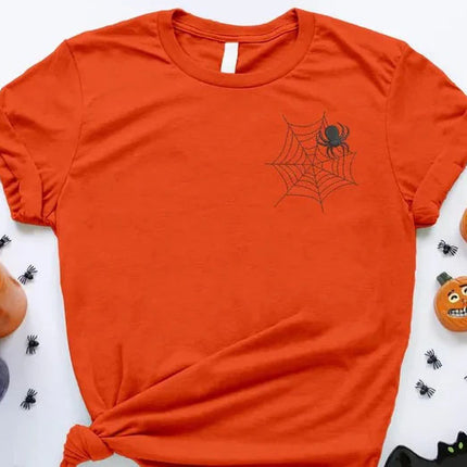 Tarantula Spider Halloween T Shirt, Embroidered Spider's Web Monogram Crewneck Shirt, Fall Unisex Adult Tees, Family Matching Halloween Tops