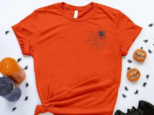 Tarantula Spider Halloween T Shirt, Embroidered Spider's Web Monogram Crewneck Shirt, Fall Unisex Adult Tees, Family Matching Halloween Tops