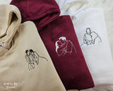 Custom Photo Embroidered Hoodie, Personalised Family Matching Sketch from Photo Unisex Jumper, 1st Anniversary Special Date Initial Sweater