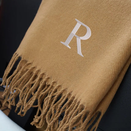 Personalised Embroidered Woven Scarves, Custom Name Scarf Gift for Husband, Comfy Winter Oversized Unisex Scarves, Anniversary Gifts for Him