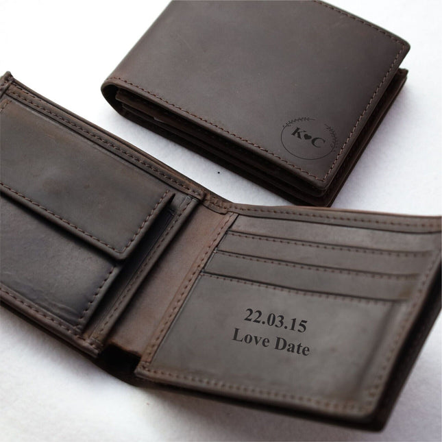 Personalised Portrait Leather Dad Wallet, Gift for Dad, Handwriting Engraved Wallet